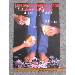 Vintage 1985 Levi's PRE-WASHED JEANS Bubbles Store Advertising Poster 29" x 20.5